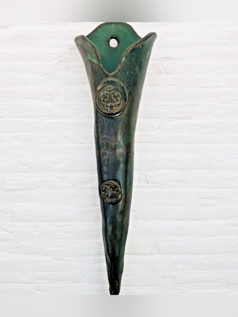 Wall Pocket Vase
Pottery 
Blue/Green teal
14” H x 5” W approx